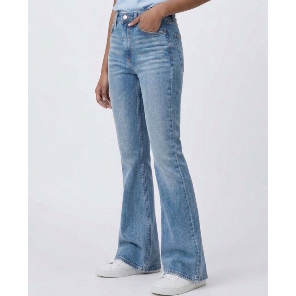 ASOS DESIGN Denim Flare Jeans Blue Retro Hippy High Rise Tall 30" inseam 28